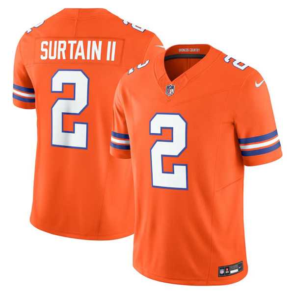 Men & Women & Youth Denver Broncos #2 Pat Surtain II Orange Mile High Collection F.U.S.E. 1977 Throwback Vapor Limited Stitched Jersey